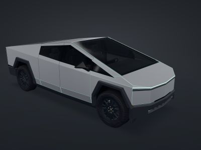 A 3D Cybertruck in bare stainless with the Track pack PPF coverage outlined on the hood, fenders, fascia, mirror caps, A-pillars and rockers
