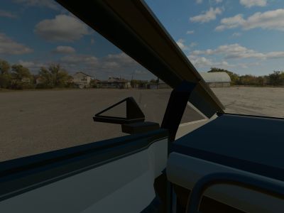 The view from a 3D Cybertruck’s driver’s seat in daylight, through 20% tint on the front door window and 70% film on the windshield