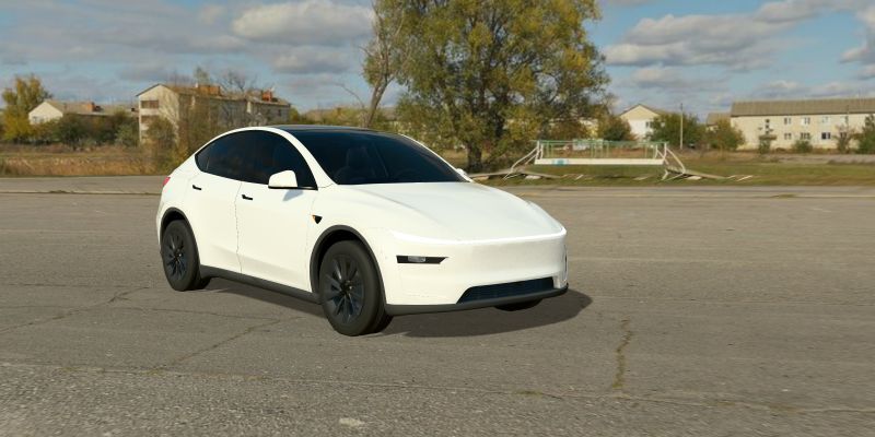 A white 3D Tesla Model Y in daylight with 35% film on the front doors and 20% on the rear windows